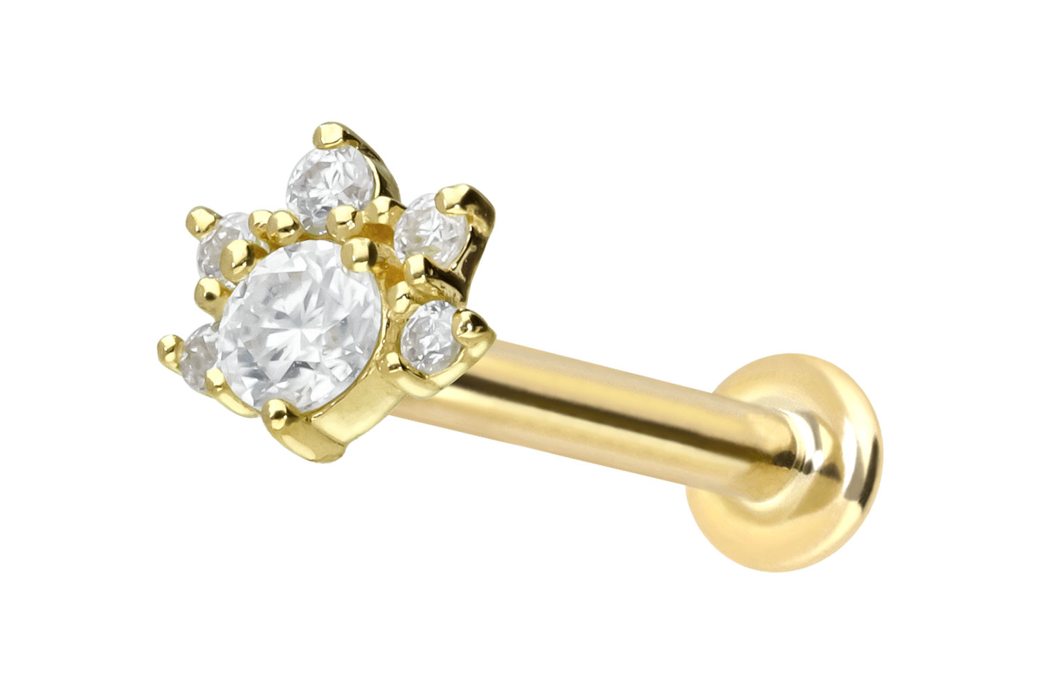 14 Karat Gold Labret Piercing mit Push Fit MOISSANIT-BLUME